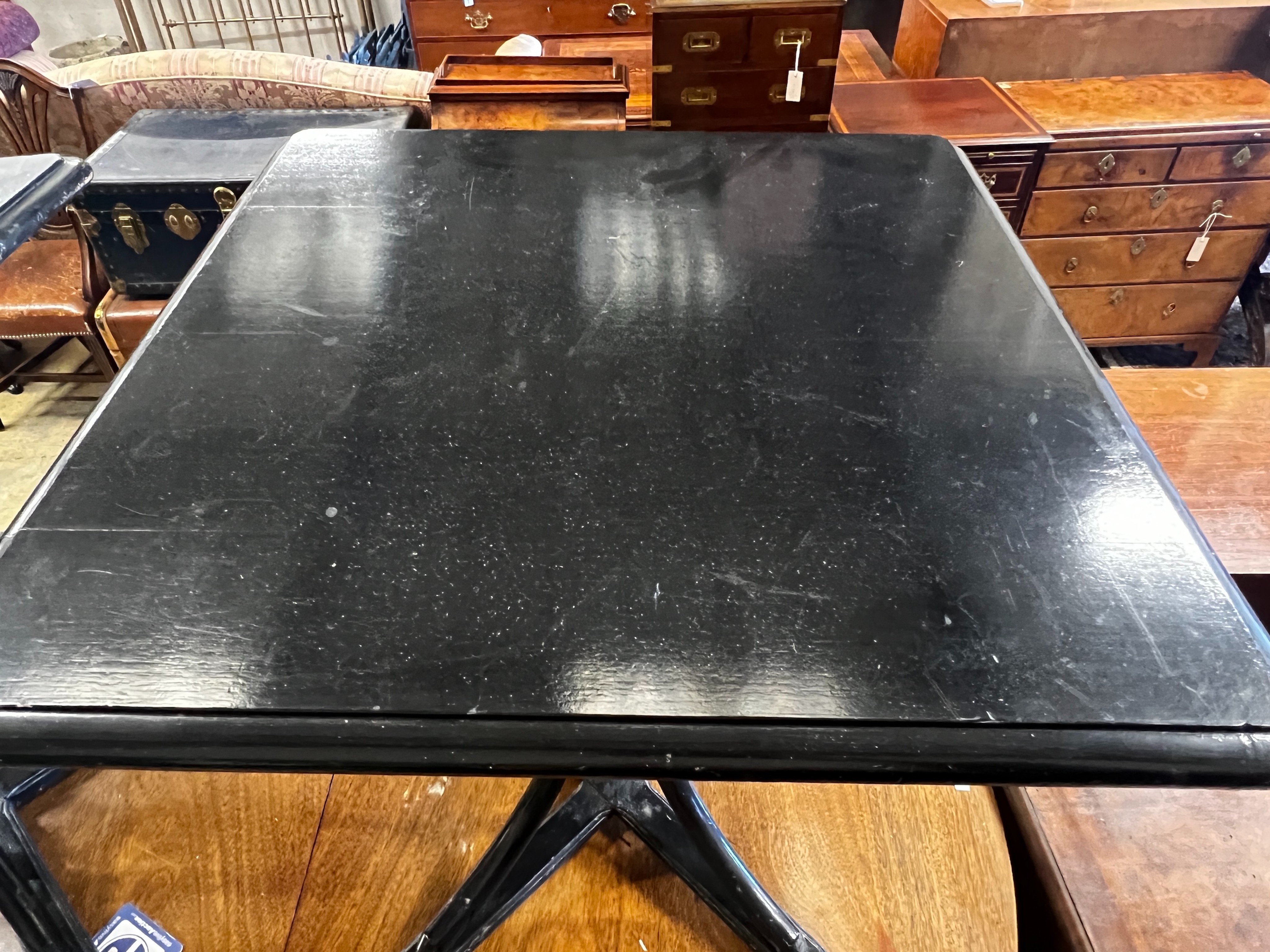 A pair of early 20th century ebonised bentwood square occasional tables, 60cm, height 66cm